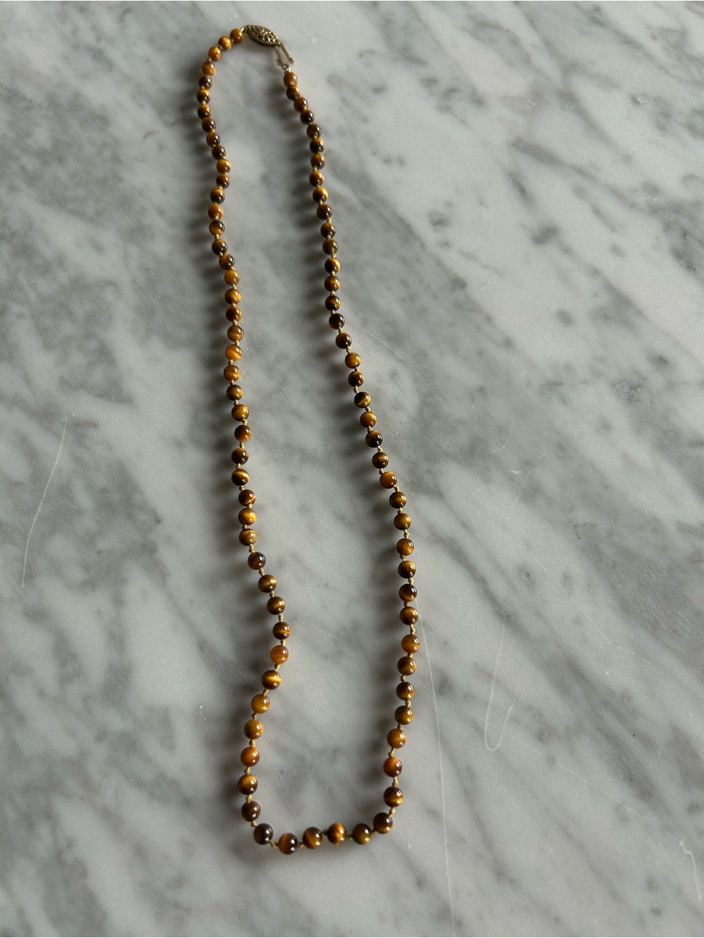Tiger's Eye Beaded Necklace - Gold Clasp